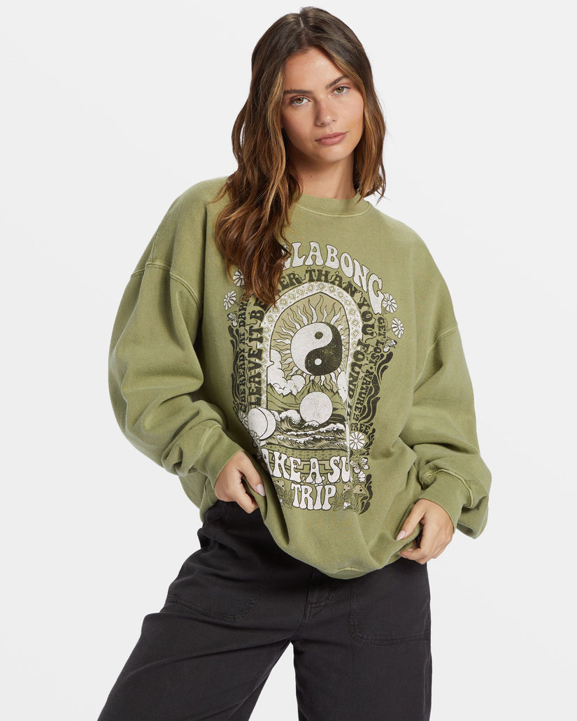 Ride In Oversized Crewneck Sweatshirt - Avocado