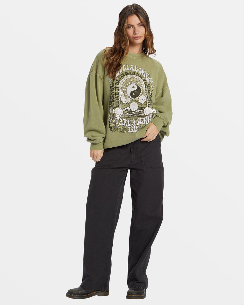 Ride In Oversized Crewneck Sweatshirt - Avocado