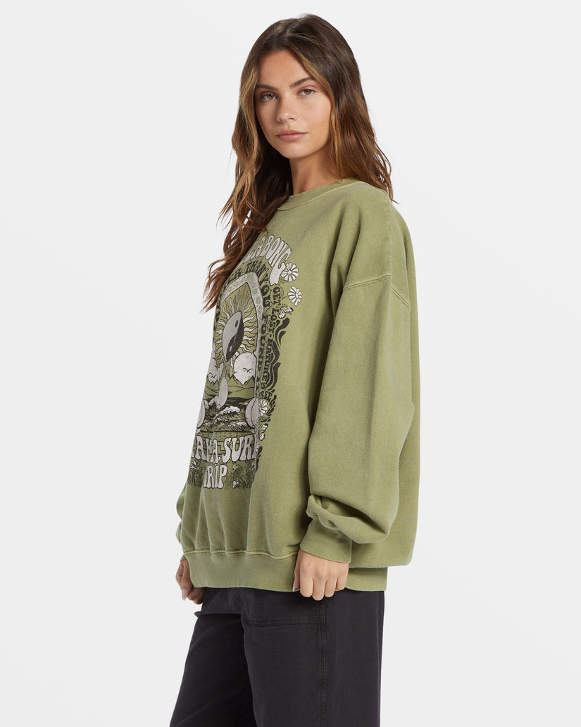 Ride In Oversized Crewneck Sweatshirt - Avocado