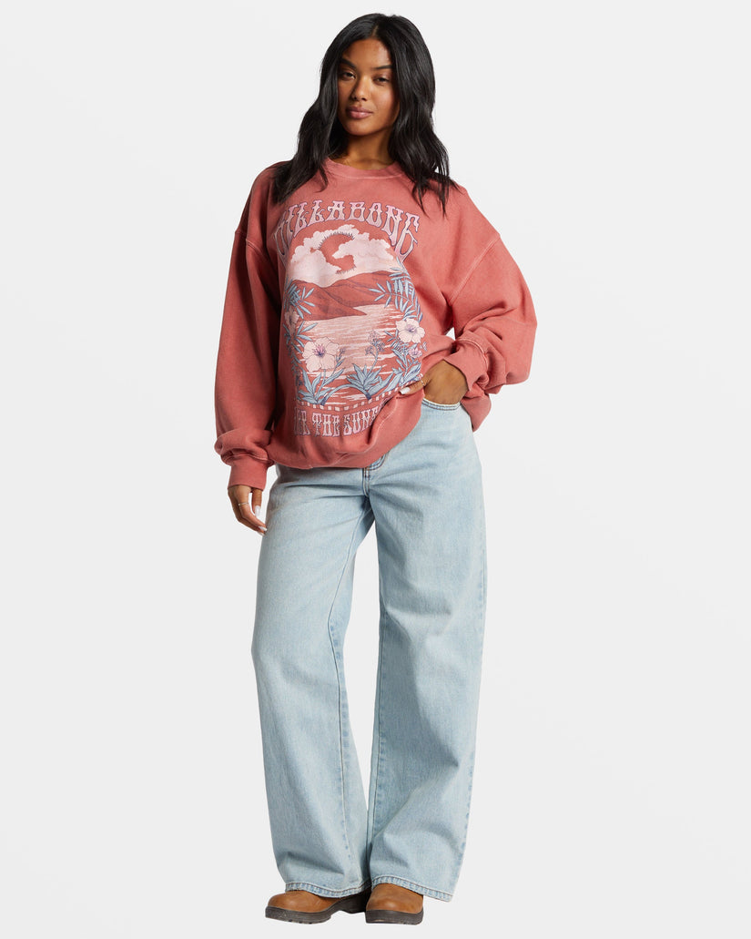 Ride In Oversized Crewneck Sweatshirt - Red Clay