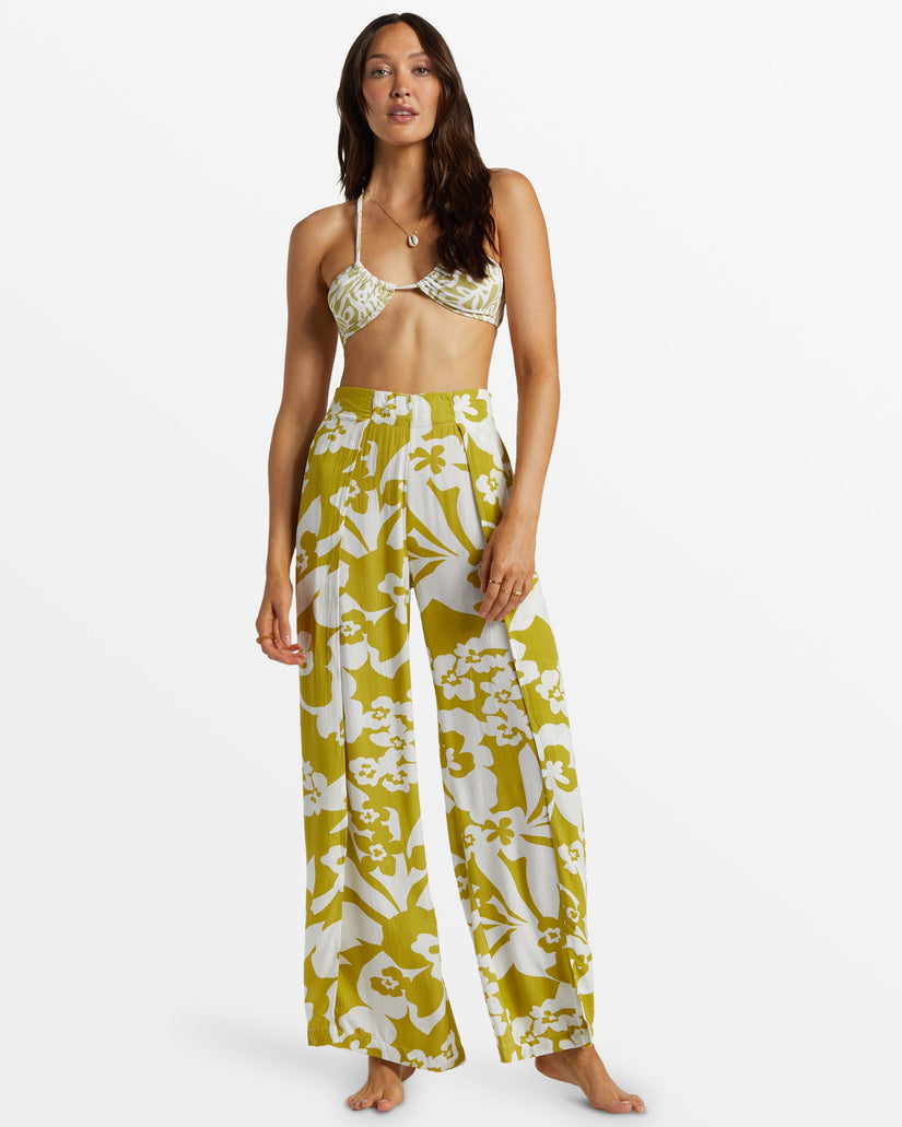 Split Spirit Floral Pants - Moss Joy