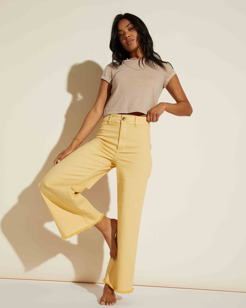 Free Fall High-Waist Pants - Pale Yellow