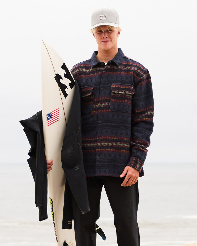 Offshore Jacquard Flannel Long Sleeve Shirt - Dusty Navy