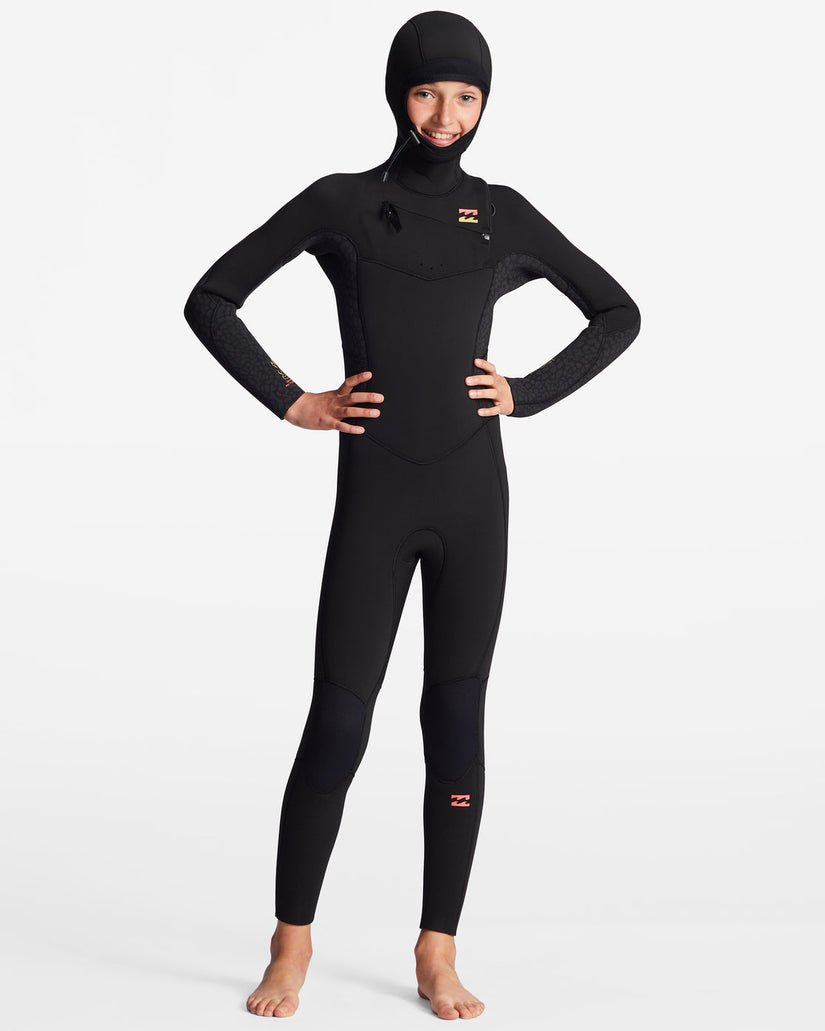 Girls 5/4 Synergy Chest Zip Hooded Full Wetsuit - Wild Black