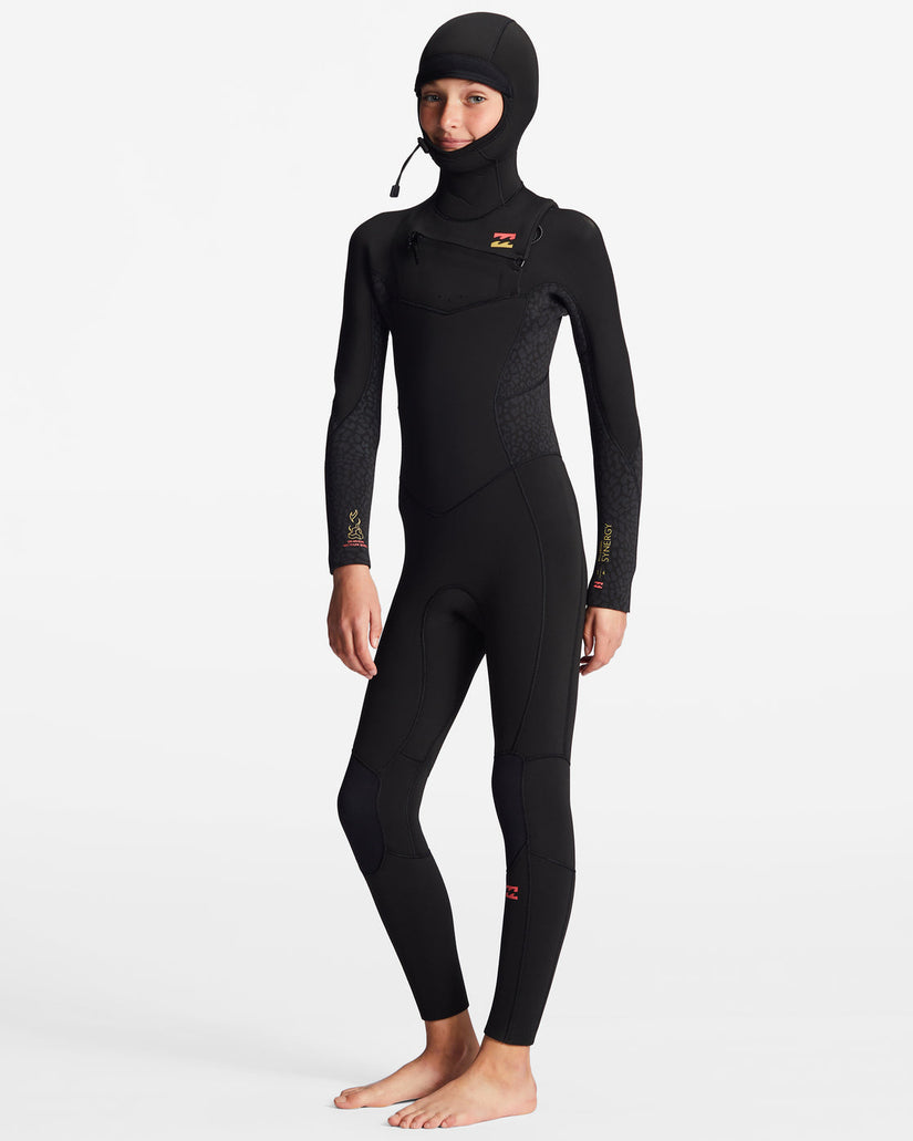 Girls 5/4 Synergy Chest Zip Hooded Full Wetsuit - Wild Black