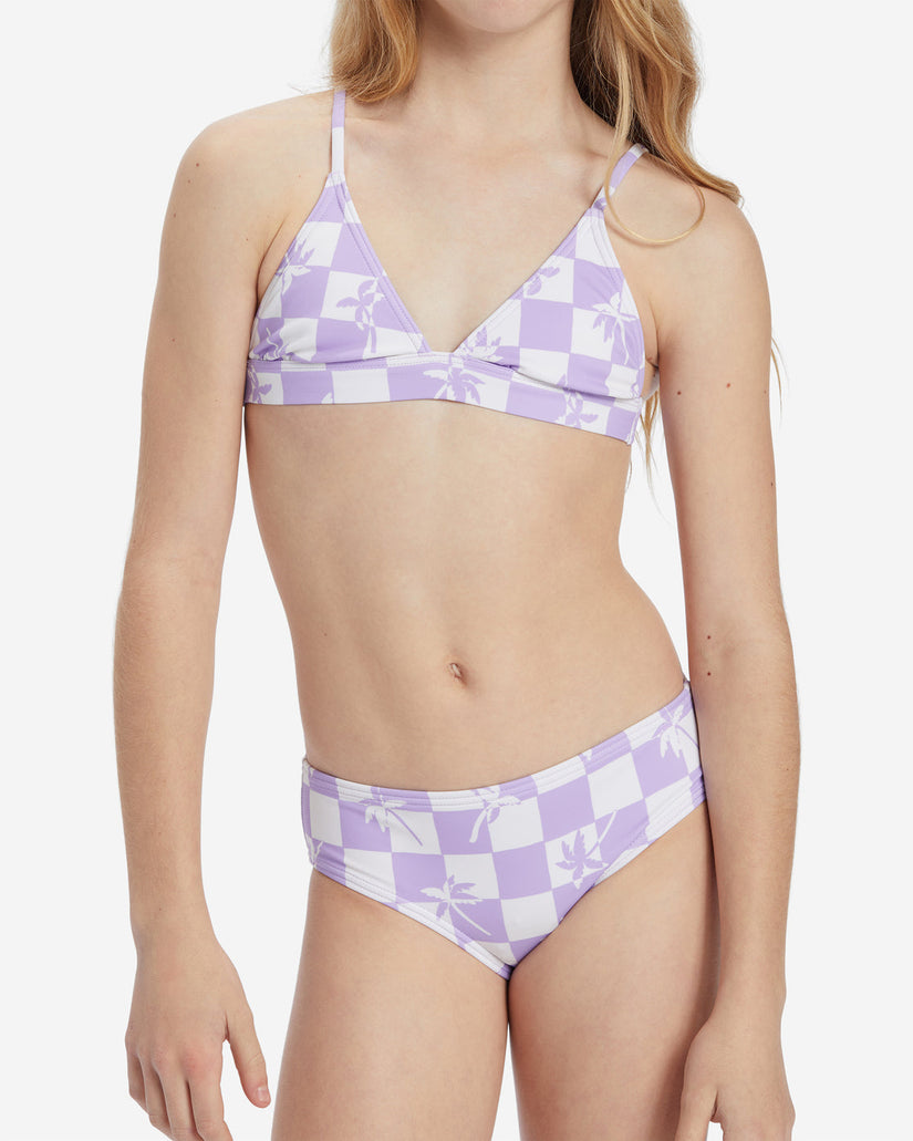 Girls Check Your Palm Banded Tri Set Bikini Set - Peaceful Lilac