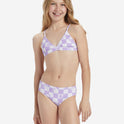 Girls Check Your Palm Banded Tri Set Bikini Set - Peaceful Lilac