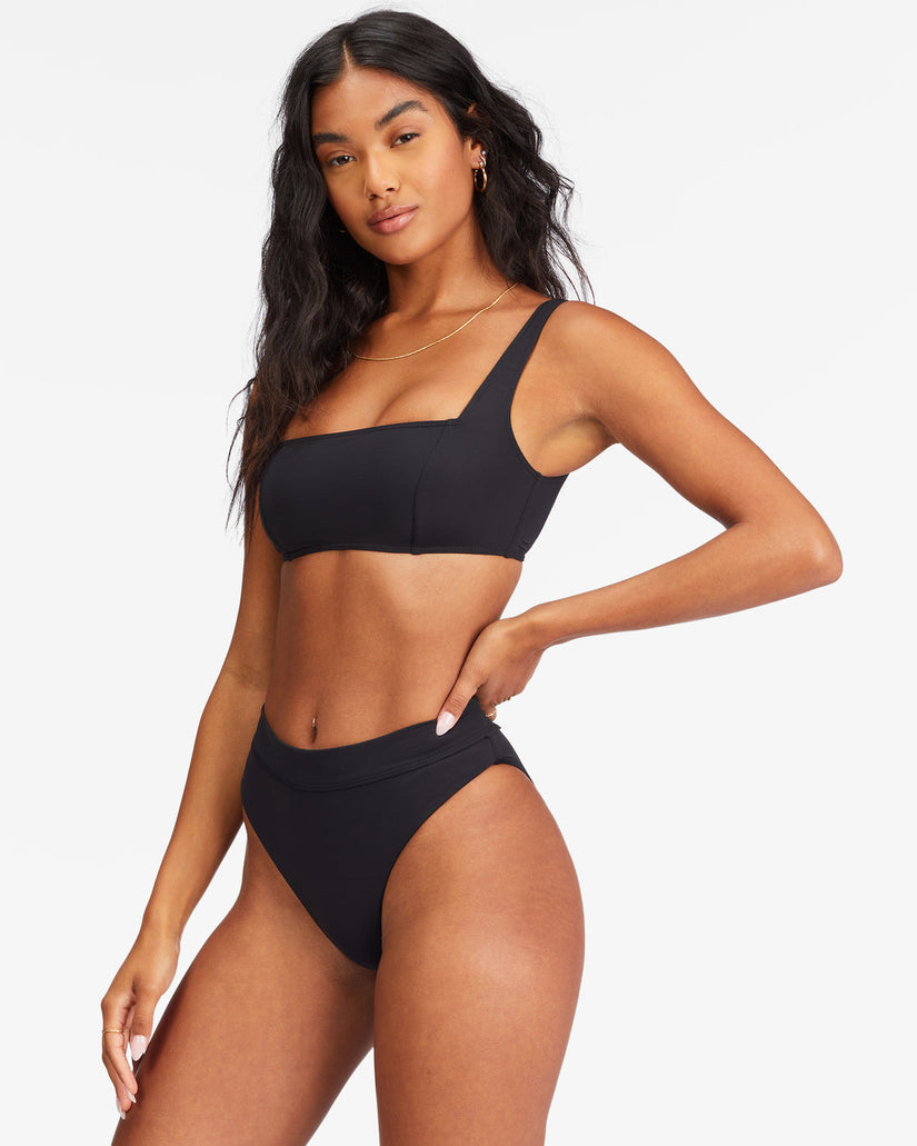 Sol Searcher Seamed Tank Bralette Bikini Top - Black Pebble