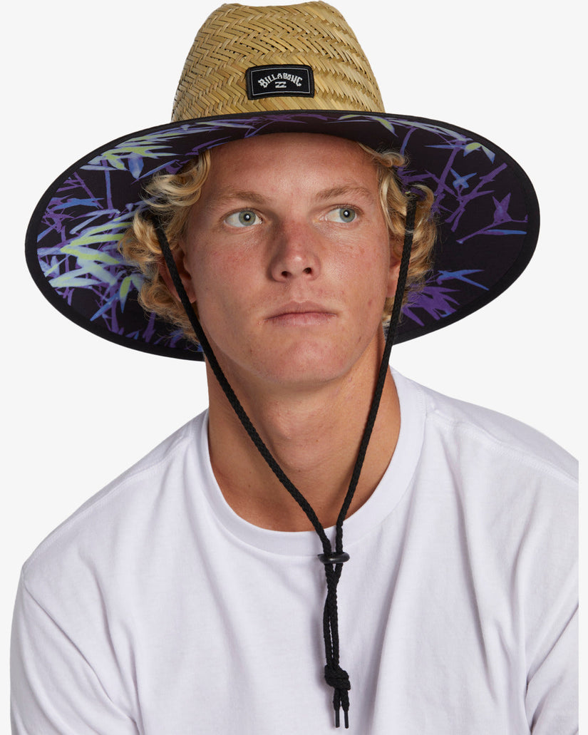 Tides Print Straw Lifeguard Hat - Bright Purple