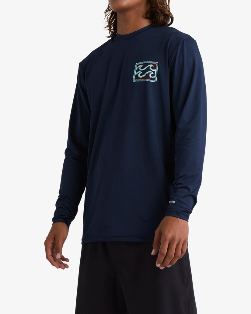 Crayon Wave Loose Fit Long Sleeve Surf Tee - Navy