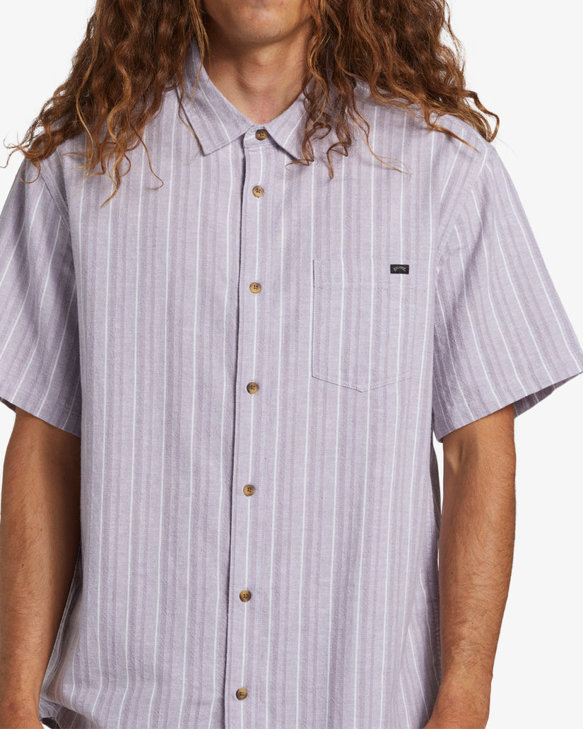All Day Stripe Short Sleeve Woven Shirt - Grey Violet