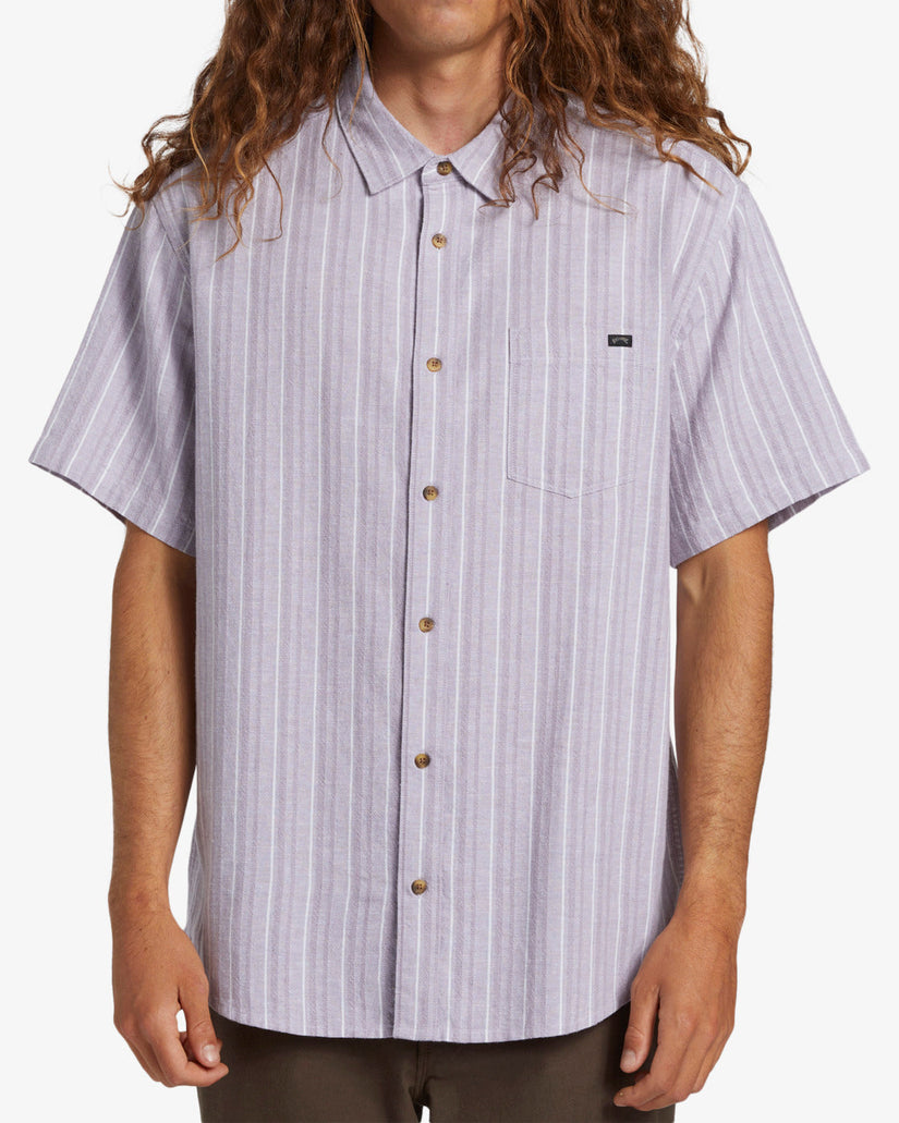 All Day Stripe Short Sleeve Woven Shirt - Grey Violet