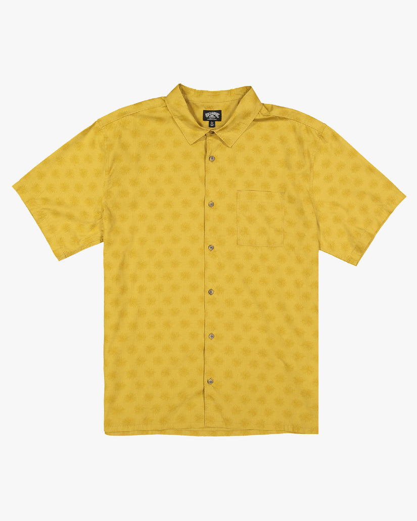 King Stringray Flowers Short Sleeve Woven Shirt - Mustard