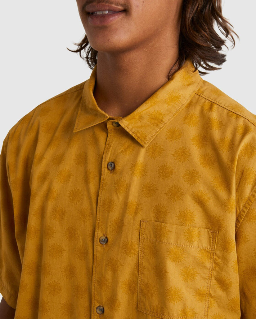 King Stringray Flowers Short Sleeve Woven Shirt - Mustard