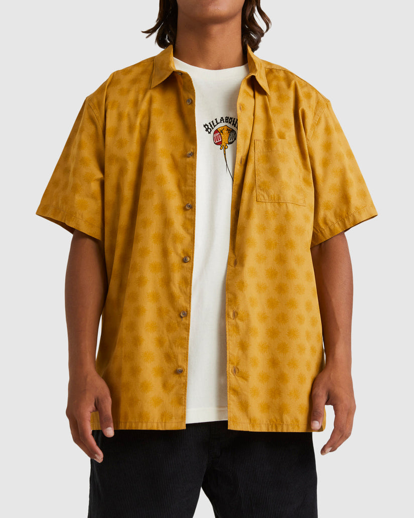 King Stringray Flowers Short Sleeve Woven Shirt - Mustard