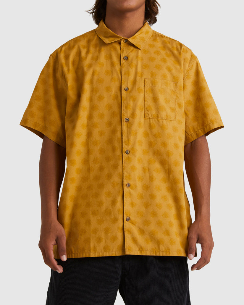 King Stringray Flowers Short Sleeve Woven Shirt - Mustard