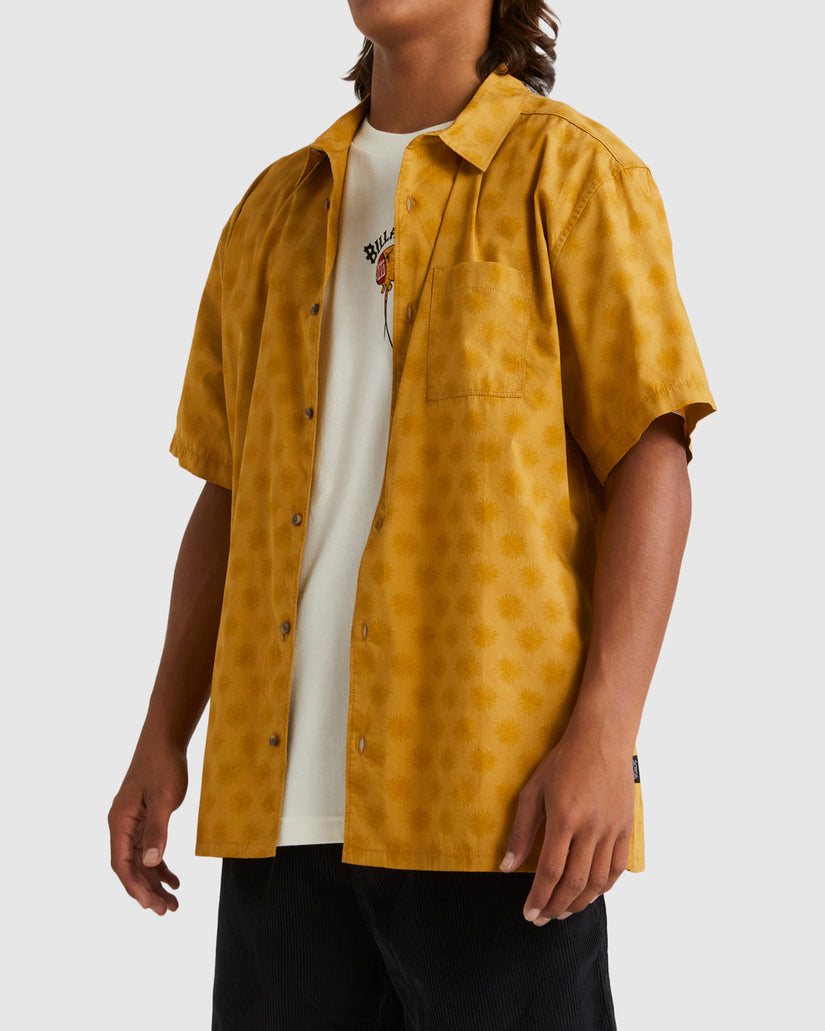 King Stringray Flowers Short Sleeve Woven Shirt - Mustard